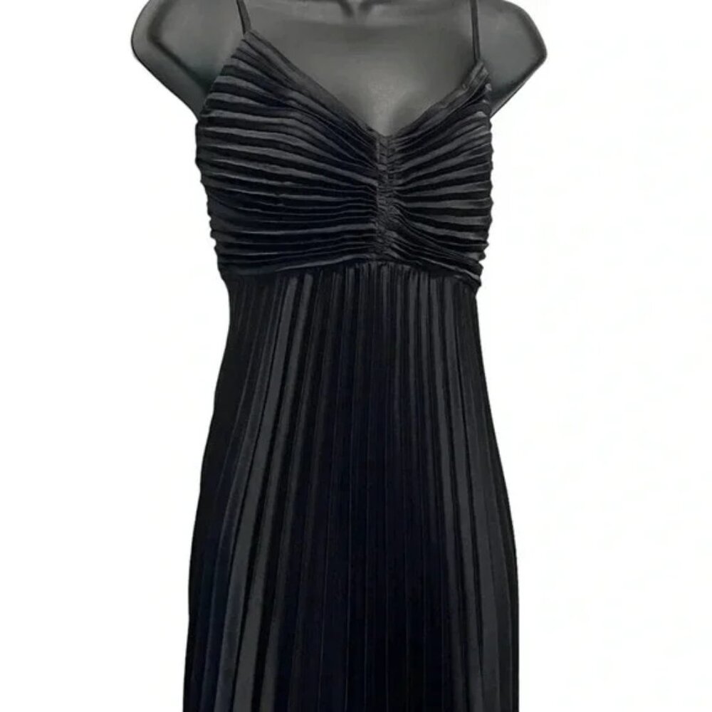 Banana Republic Solaire Pleated Black Satin Strap Midi Dress - Picture 2 of 2